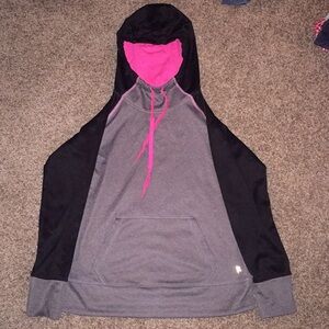 Danskin Now Gray Black Pink Cowl-neck Pullover Hoodie kangaroo pocket